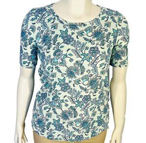 J. Jill Tunic Tee Shirt Womens XS fits to L Mint Green Floral Chintz Short Sleev
